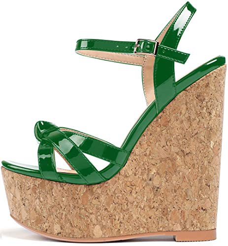 Soireelady Damen High Heel Sandalen Peep Toe Plateau Mary Jane Mode Sommerkleid Sandalen Grün EU42 von Soireelady