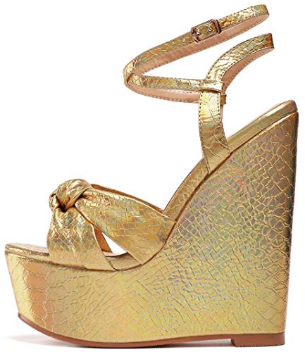 Soireelady Damen High Heel Sandalen | Peep Toe Wedge Heels | Knöchelriemen Plattform Sandalen Absätze Schuhe Gold EU38 von Soireelady