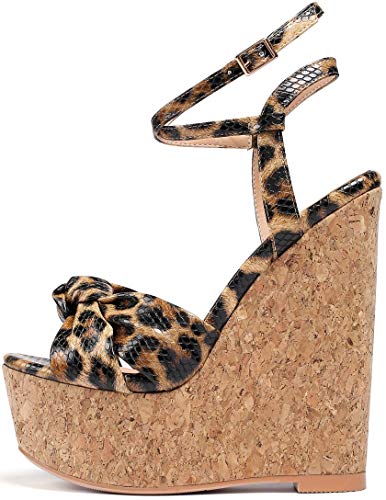Soireelady Damen High Heel Sandalen | Peep Toe Wedge Heels | Knöchelriemen Plattform Sandalen Absätze Schuhe Leopard EU41 von Soireelady