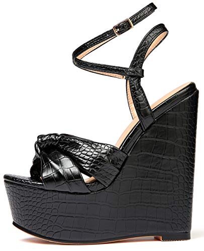 Soireelady Damen High Heel Sandalen | Peep Toe Wedge Heels | Knöchelriemen Plattform Sandalen Absätze Schuhe Schwarz EU38 von Soireelady