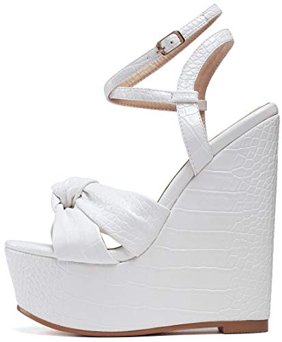 Soireelady Damen High Heel Sandalen | Peep Toe Wedge Heels | Knöchelriemen Plattform Sandalen Absätze Schuhe Weiß EU41 von Soireelady