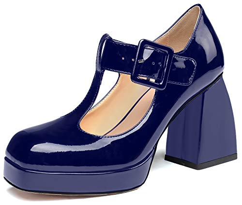 Soireelady Damen High Heels, Block Heels, Pumps mit Plateau, Comfort Business Abend Schuhe Navy EU44 von Soireelady