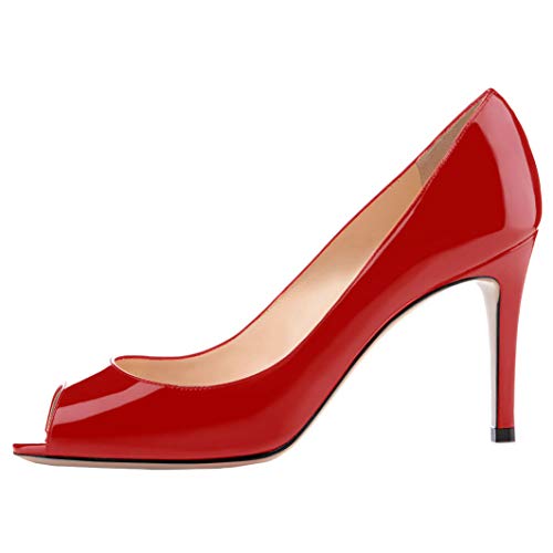 Soireelady Damen High Heels Peep Toe Stöckel Absatzschuhe Elegante Klassische Lackleder Schuhe 8 cm Stöckelschuhe mit Absatz Rot EU35 von Soireelady