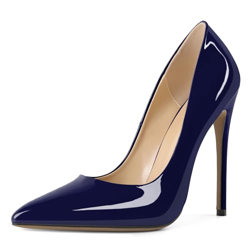 Soireelady Damen Hohe Absätze mit Geschlossener Spitze Pumps Brautschuhe Blau Große 38 von Soireelady