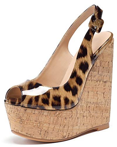 Soireelady Damen Keilabsatz Sandalen | Peep Toe Sandalen | Dicke Plattform High Heel Slingbacks Leopard EU45 Soireelady Damen Keilabsatz Sandalen | Peep Toe Sandalen | Dicke Plattform High Heel Slingbacks Leopard EU45 von Soireelady