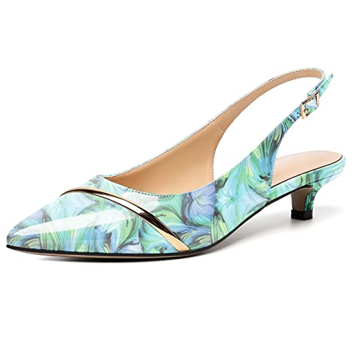 Soireelady Damen Kitten Absatz Heels Spitz Zeh Niedrige Absatzpumpen Komfort -Kleidungsschuhe Blumgrün EU 40 von Soireelady