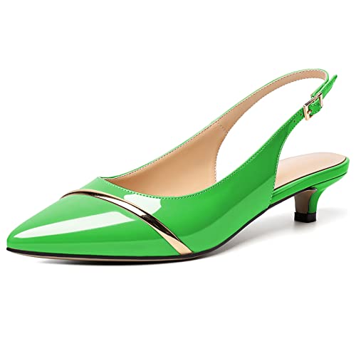 Soireelady Damen Kitten Niedrige Absatz Heel Pumps Spitze Zehenkappe Slip-on Dress Schuhe Party Büroschuhe Hochzeit 3.5 cm Kleegrün EU 41 von Soireelady