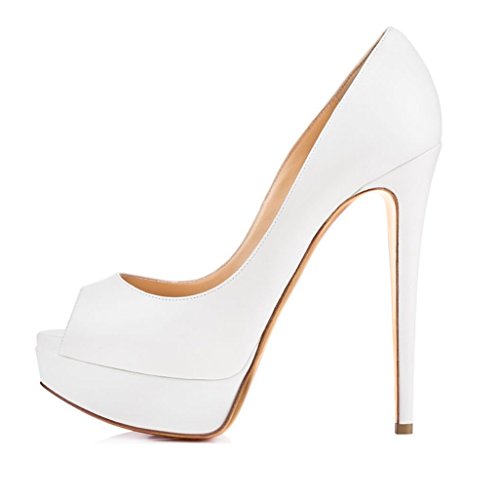 Soireelady Damen Klassische Pumps Stilettos Party High Heels Plateau Schuhe Peep Toe White EU36 von Soireelady