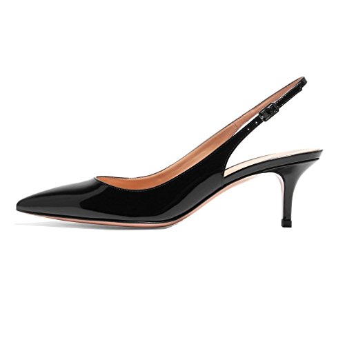 Soireelady Damen Klassischer Slingback Pumps Spitz Zehe Kitten Absatz Schuhe Übergröße Schwarz EU43 von Soireelady