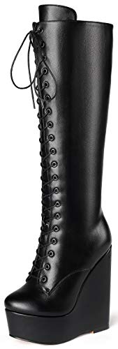 Soireelady Damen Kniehohe Stiefel, Damen 15CM Keilabsatzstiefel, Plateau Schnürstiefel Winterstiefel, Plateau High Heel Stiefel Schwarz EU45 Soireelady Damen Kniehohe Stiefel, Damen 15CM Keilabsatzstiefel, Plateau Schnürstiefel Winterstiefel, Plateau High Heel Stiefel Schwarz EU45 von Soireelady