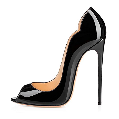 Soireelady Damen Peep Toe Pumps,Stilettoabsatz High Heels,Übergröße Lack Schuhe Schwarz 42 von Soireelady