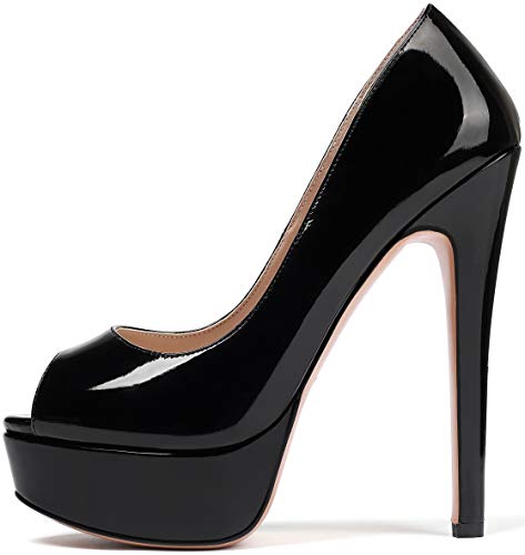 Soireelady Damen Peep Toe Pumps,Thick Plateau Pumps,Stiletto High Heel Pumps,Elegant Party Hochzeit Schuhe EU37 Schwarz von Soireelady