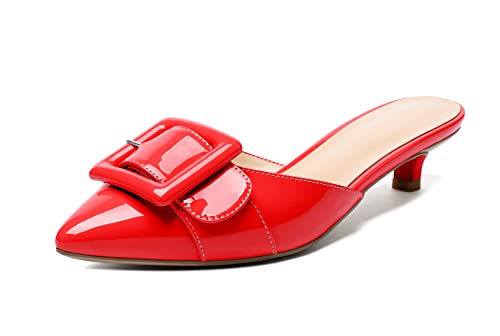 Soireelady Damen Pointed Toe Kitten Low Heels Mules Sandals 3.5cmRot von Soireelady
