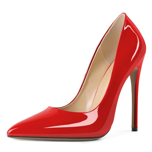 Soireelady Damen Pumps Bequem Stiletto Rot High Heels Kunstleder Schuhe Große 43 von Soireelady