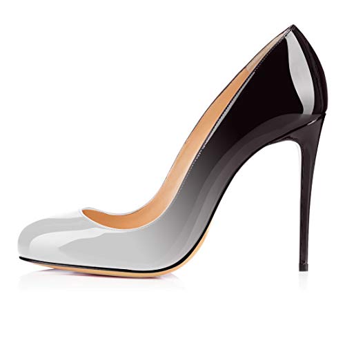 Soireelady Damen Runde Geschlossene Pumps Klassische High Heels Stiletto Schuhe Weiß Schwarz EU44 von Soireelady