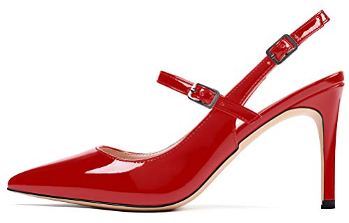 Soireelady Damen Slingback Pumps,8cm Spitz Zehe Stiletto Heel,Elegant Office Pumps,Sommer Slingback Schue Stilettos Absatz Pointed Toe Sandalen von Soireelady