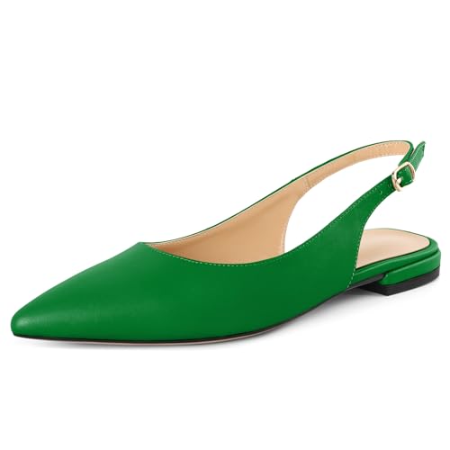 Soireelady Damen Slingback Pumps,Spitz Flach Sandalen Low Heel,2cm Knöchelriemchen Mitte Heel Sandalen Grün 45 von Soireelady