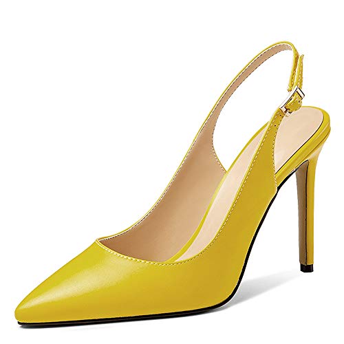 Soireelady Damen Slingback Pumps,Spitz Sandalen Stiletto High Heel,10cm Hohe Absätze Damenschuhe Mattgelb 38 von Soireelady
