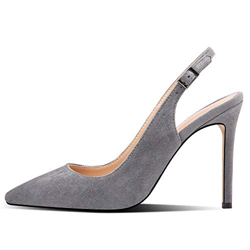 Soireelady Damen Slingback Pumps,Spitz Sandalen Stiletto High Heel,10cm Hohe Absätze Damenschuhe Wildleder grau 43 von Soireelady