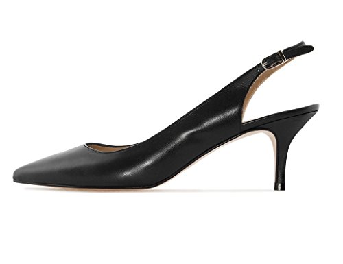 Soireelady Damen Slingback Pumps,Spitz Zehe Kitten Heel,6.5cm Absatz Schue mit Schnalle Schwarz 43 von Soireelady