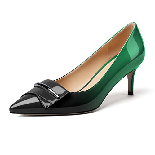 Soireelady Damen Spitze Zehe Kitten Mid Heel Pumps Slip On Patent Leder Täglich Hochzeit Pumpen Schwarz-Grün-Green EU 35 von Soireelady