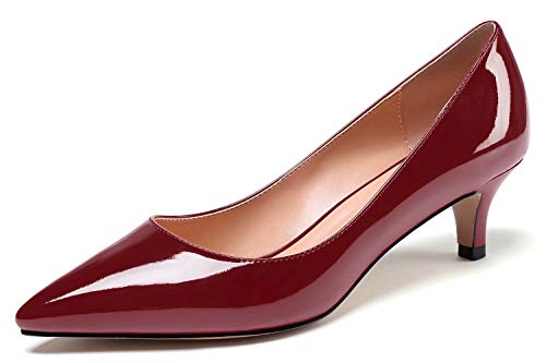 Soireelady Damen Spitzschuh Kitten Mid High Heels, Comfort Slip On, Pumps für Hochzeitsbürokleid, 5cm Pumps mit Absatz Rotwein EU37 von Soireelady