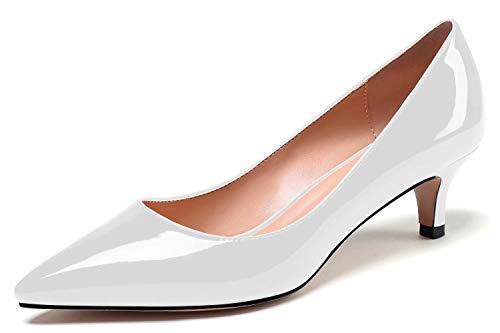 Soireelady Damen Spitzschuh Kitten Mid High Heels, Comfort Slip On, Pumps für Hochzeitsbürokleid, 5cm Pumps mit Absatz Weiß EU42 von Soireelady