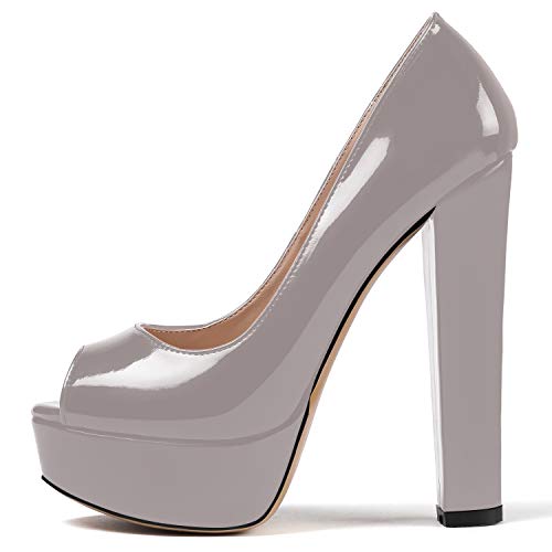Soireelady Damen Two-Toned Pumps Grau Peeptoe Plateau Blockabsatz Slip On High Heels Damenmode für Abend Party Grau EU45 Soireelady Damen Two-Toned Pumps Grau Peeptoe Plateau Blockabsatz Slip On High Heels Damenmode für Abend Party Grau EU45 von Soireelady