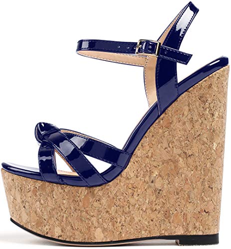 Soireelady Damenmode High Heel Sandalen Open Toe Wedge Heel Platform Sommerkleider Sandalen Marine EU41 von Soireelady