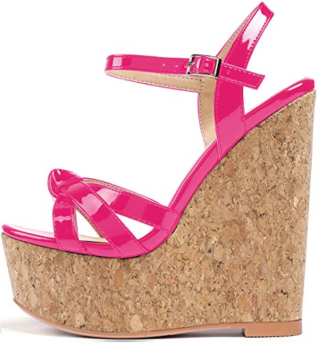 Soireelady Damenmode High Heel Sandalen Open Toe Wedge Heel Platform Sommerkleider Sandalen Rose EU44 von Soireelady