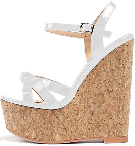 Soireelady Damenmode High Heel Sandalen Open Toe Wedge Heel Platform Sommerkleider Sandalen Weiß EU43 von Soireelady