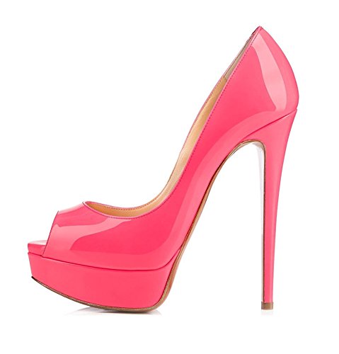 Soireelady Damenschuhe High Heels Pumps Peep Toe Stiletto Plateau Absatz Lack Schuhe Rose EU40 von Soireelady
