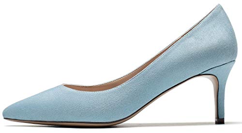 Soireelady Frauen Bequeme Elegante Niedrige Absätze Formelles Büro 6.5CM Stiletto Pumps Hochzeitsschuhe Hellblau EU40 von Soireelady
