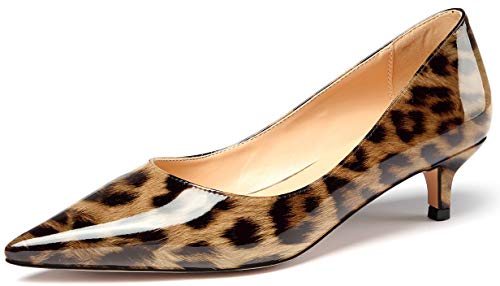 Soireelady Frauen Kitten Heels Spitzen Zehen Slip on Low Heel Pumps 3.5CM Leopard EU46 von Soireelady