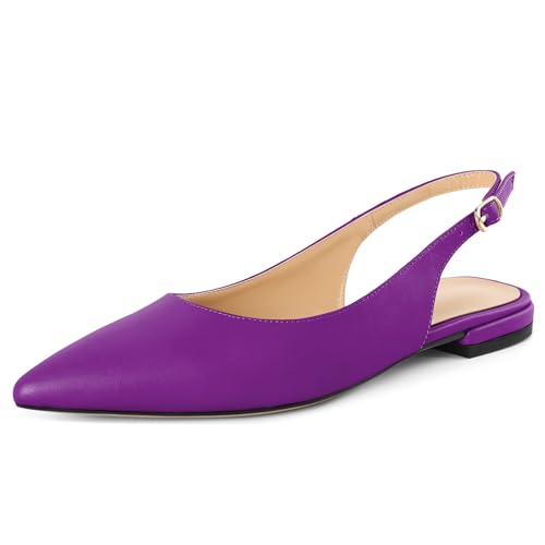 Soireelady Frauen Knöchelriemen Spitze Zehe Slingback Flach Niedrige Absätze 2CM Slip On Schuhe Matt Violett EU42 von Soireelady