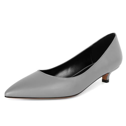 Soireelady Frauen Mode Pumpen Spitze Zehe Kitten Absätze 3.5cm Slip On Bequem Schuhe Matt Grau EU 42 von Soireelady