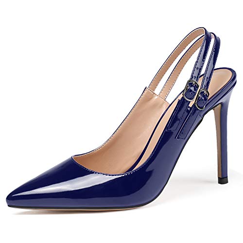 Soireelady Frauen Slingback Pumps, Damen Spitz Stiletto Absatz, Elegante Büro Pumps, Sommer 10CM Slingback Schuh Marine EU35 von Soireelady