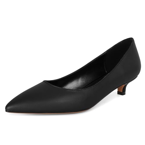 Soireelady Frauen Spitze Zehe Kitten Absätze 3.5cm Slip On Mode Pumpen Bequem Schuhe Matt Schwarz EU 45 von Soireelady