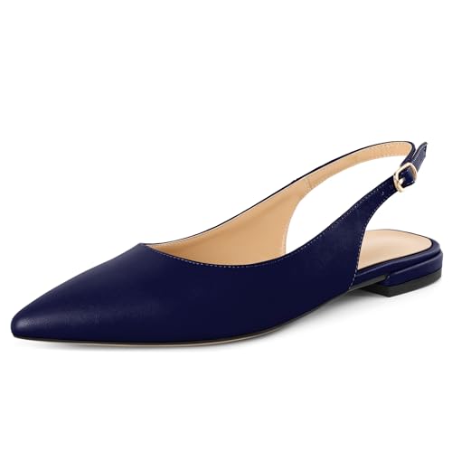 Soireelady Frauen Spitze Zehe Slingback Flach Knöchelriemen 2CM Slip On Niedrige Absätze Schuhe Marine EU42 von Soireelady