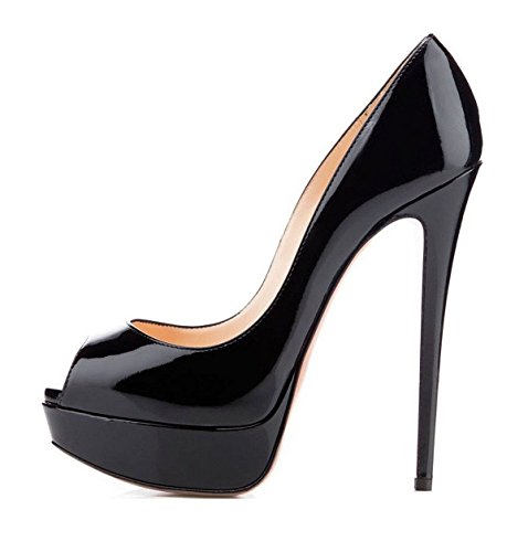 Soireelady Plateau Pumps für Damen,Peep Toe mit 14 cm Absatz,Stiletto High Heels,Schwarz EU36 von Soireelady