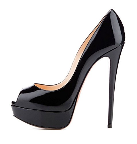Soireelady Plateau Pumps für Damen,Peep Toe mit 14 cm Absatz,Stiletto High Heels,Schwarz EU38 von Soireelady
