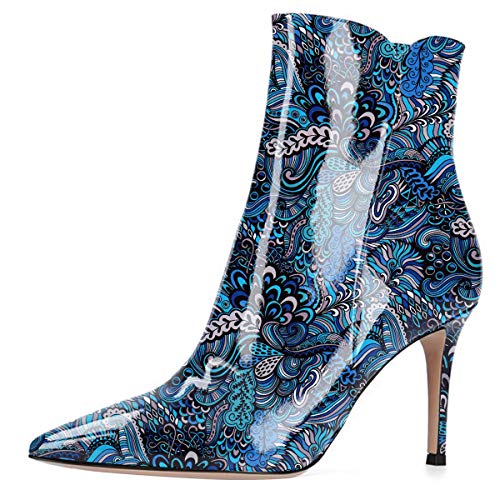 Soireelady Pumps mit Spitzen Zehen Damen Stiletto Stiefel Reißverschluss High Heels Kurzschaft mit|8 cm Lackleder High Heels|Stiefeletten mit Absatz von Soireelady