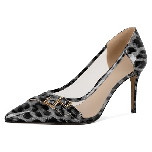 Soireelady Slingback High Heels Damen Mesh-Material Atmungsaktiv-Atmungsaktivität Elegant bei Events, im Büro, als Braut- oder Alltagsschuh 8.5cm Leopard Weiß EU43 von Soireelady