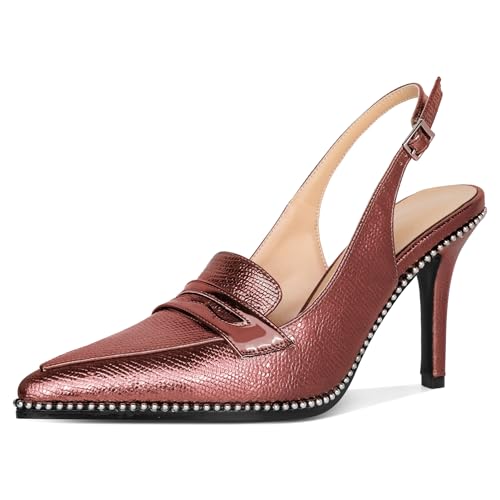 Soireelady Slingback Spitz zulaufende Zehenpartie 9cm with Beads Moden Absatz für Sommerhochzeiten, Messen & Wochenendtrips Dunkelrot EU42 von Soireelady