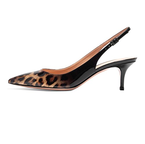 Soireelady Spitz Schuhe Slingback Kitten Absatz Pointed Toe Damen Slingback Pumps Leopard-A EU39 von Soireelady