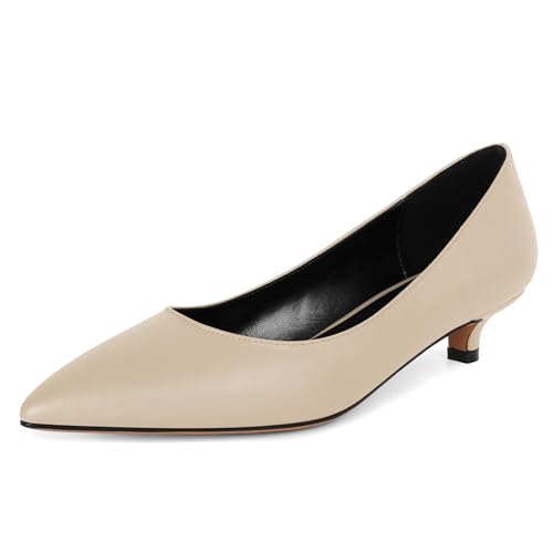Soireelady Spitze Zehe für Frauen Kitten Absätze 3.5cm Slip On Mode Pumpen Bequem Schuhe Matt Beige EU 38 von Soireelady