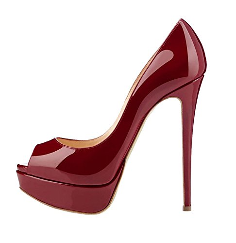 Soireelady Stiletto Runde Geschlossene Zehen Plateau Pumps Damen Hochzeit Brautschuhe,Burgundy EU42 von Soireelady