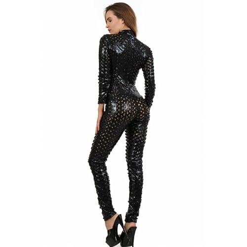 Soisbelle Sexy Damen Catsuit mit Zipper Wetlook Gogo Clubwear Schwarz Einheitsgröße (34,36,38) von Soisbelle