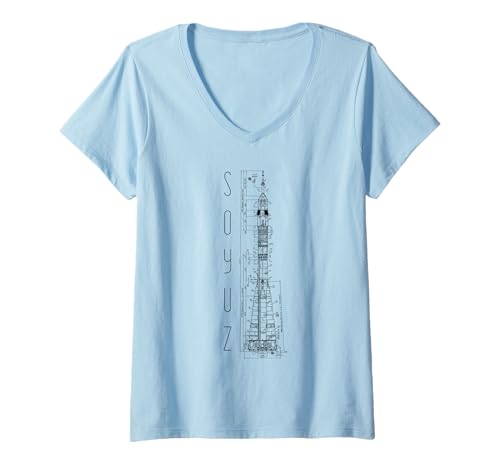 Damen Sojus Rakete Raumfahrt Sowjetunion Russland Kommunismus T-Shirt mit V-Ausschnitt Damen Sojus Rakete Raumfahrt Sowjetunion Russland Kommunismus T-Shirt mit V-Ausschnitt von Sojus Trägerrakete