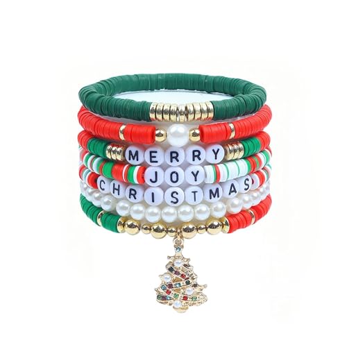 7 Stück Freundschaftsarmbänder Weihnachten Perlen Armbänder Elastische Layering Freundschaftsarmbänder Ton Armband Stapelbar Regenbogen Freundschaftsarmband für Frauen Geschenk Party Supplies Klein von Sokfone